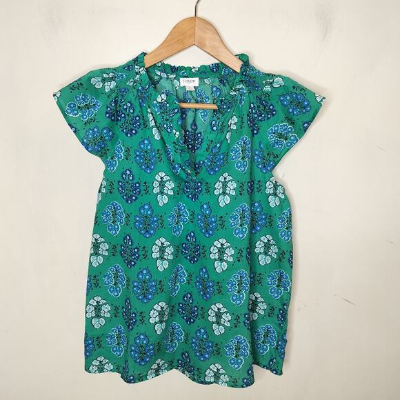 J. Crew Floral Flutter Sleeve Top - Picture 1 of 8